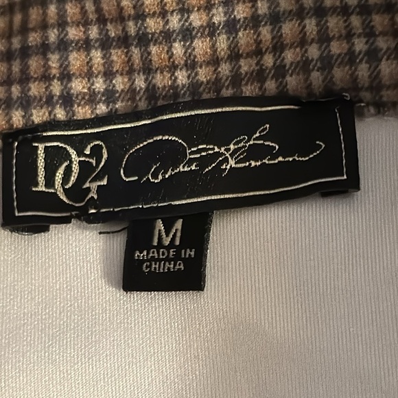 DG2 Diane Gilman tan olive green‎ houndstooth zipper front jacket Sz M - Picture 6 of 8